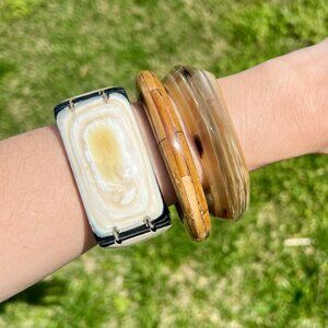 New Bone Tile Bangle Bracelets Set of 3 Chunky - 2025 Zara Likeness, MSRP $115